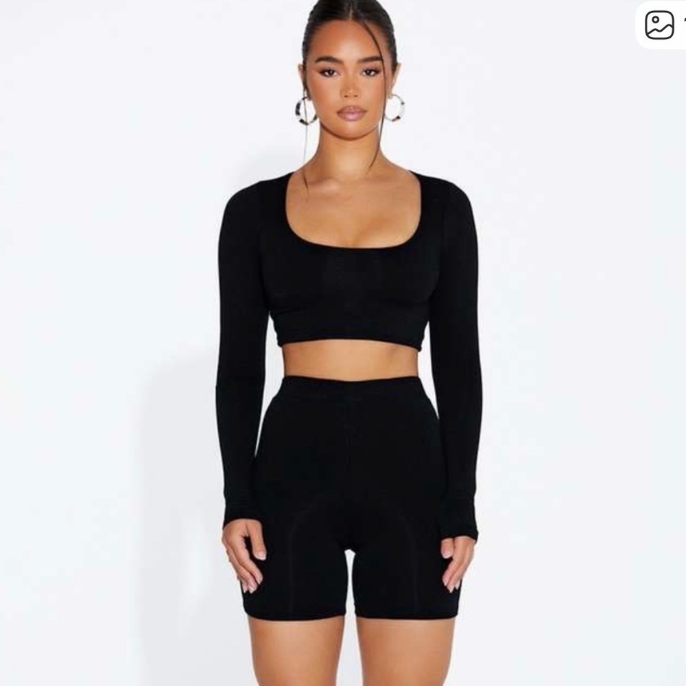 Black Long Sleeve Crop Top- naked wardrobe